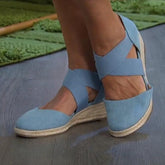 Damen Sandalen Sommermode Einfarbige Espadrilles Lässige Kreuzgurte Lässige Keilsandalen Mode Outdoor Strand Damenschuhe
